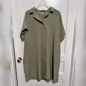 Soft Surroundings Green Flowy Breathable Chore Dress With Pockets NEW